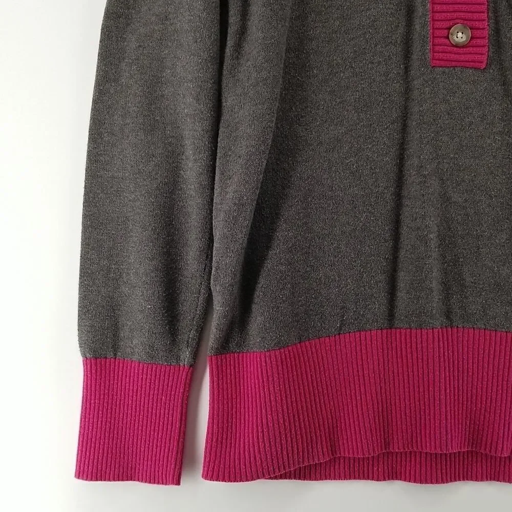 Eddie Bauer Sweater Women's Large Long Sleeve 1/2 Front Button Up Purple Grey - Picture 3 of 8